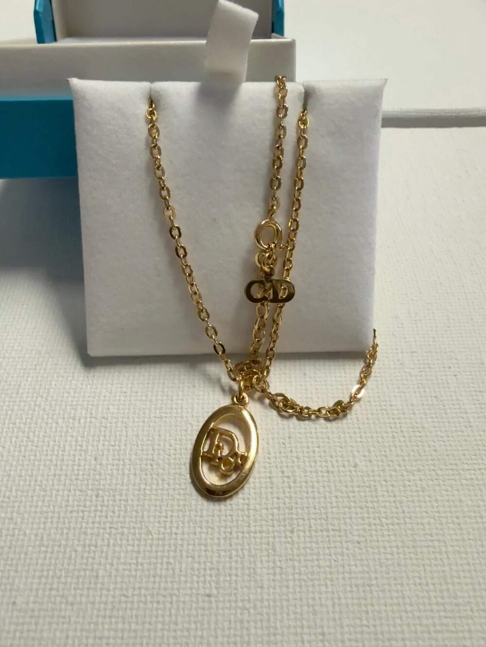 Authentic Vintage Christian Dior Oval Logo Pendant Necklace